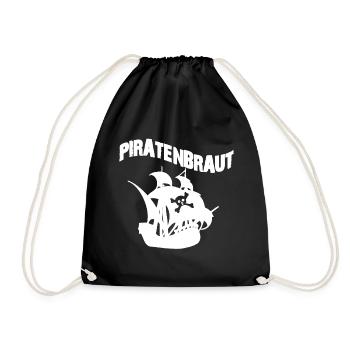 Piratenbraut Pirat Piratin Piratenschiff Geschenk - Turnbeutel - Schwarz - Vorne