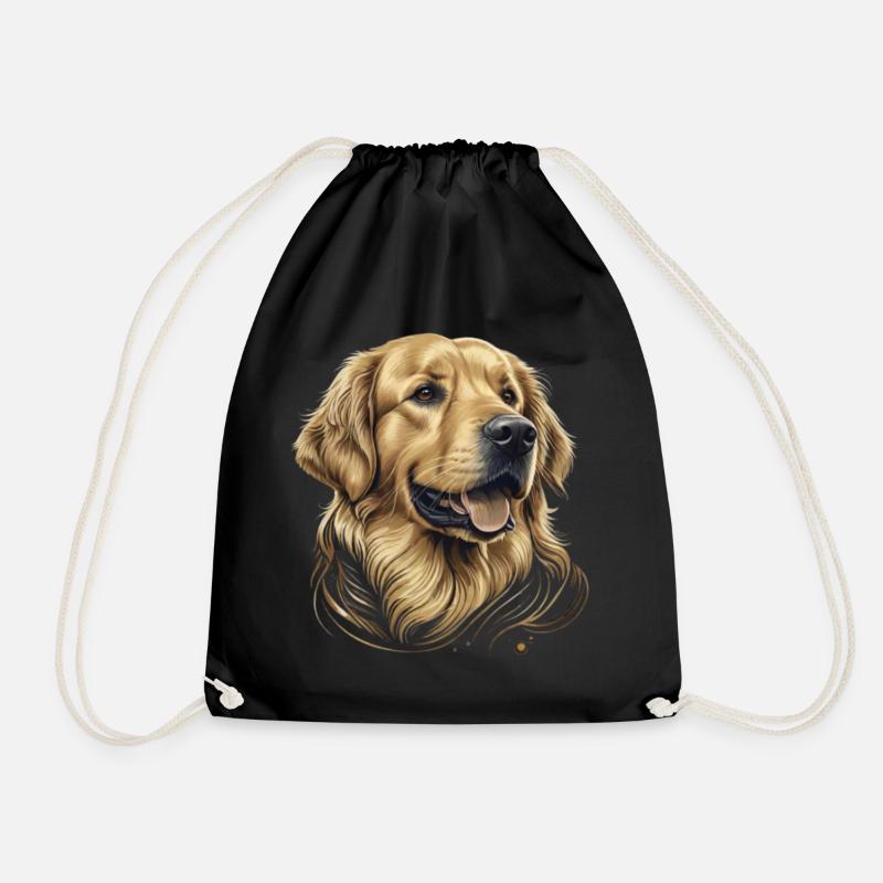 Golden Retriever head - Drawstring Bag - black