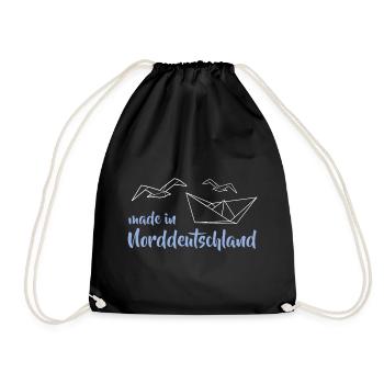 Made in Norddeutschland Möwe Boot Origami - Turnbeutel - Schwarz - Vorne