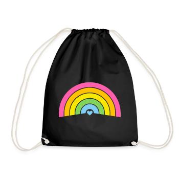 Rainbow& Heart – Pastell - Turnbeutel - Schwarz - Vorne