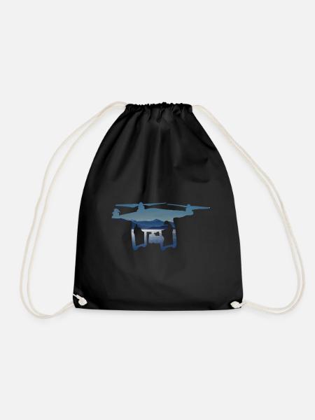 Drone quadcopter with blue landscape mountains sea - Drawstring Bag - black