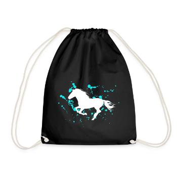 Pferde Reiten Pferdemotiv galoppierendes Pferd - Turnbeutel - Schwarz - Vorne