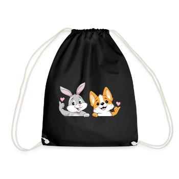 Lapin heureux et chien corgi gallois - Sac de sport léger - noir - Devant