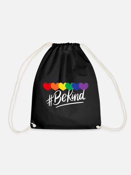 Be Kind Rainbow Hearts - Drawstring Bag - black