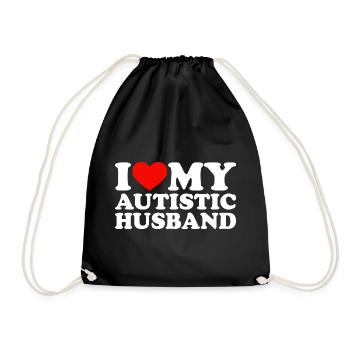I Love My Autistic Husband Heart My Husband Autism - Drawstring Bag - black - Front