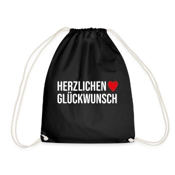 Herzlichen Glückwunsch Herzlich Geschenkidee - Turnbeutel - Schwarz - Vorne