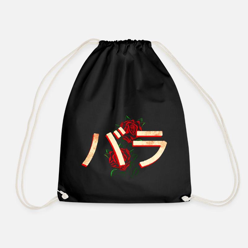 Rosen mit japanischen Schriftzeichen - Turnbeutel - Schwarz