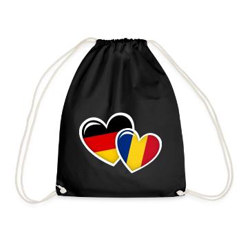 GERMAN ROMANIAN FLAG HEARTS LOVE - Drawstring Bag - black - Front