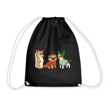 Halloween Mops Pug Katze Dackel Jack Hunde T Shirt - Turnbeutel - Schwarz - Vorne