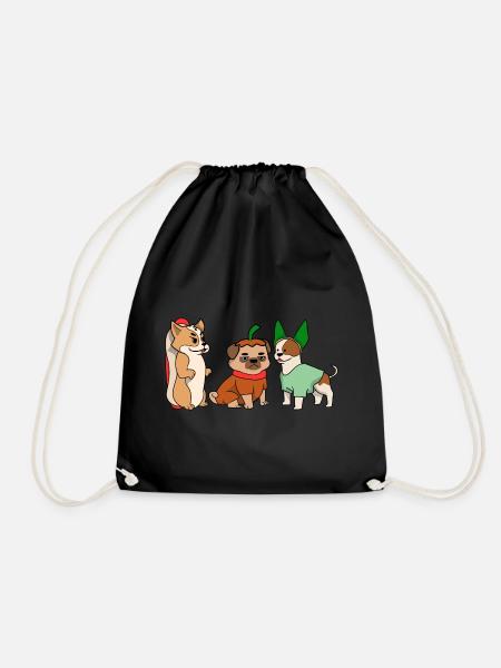 Halloween Pug Pug Cat Dachshund Jack Dog T Shirt - Drawstring Bag - black