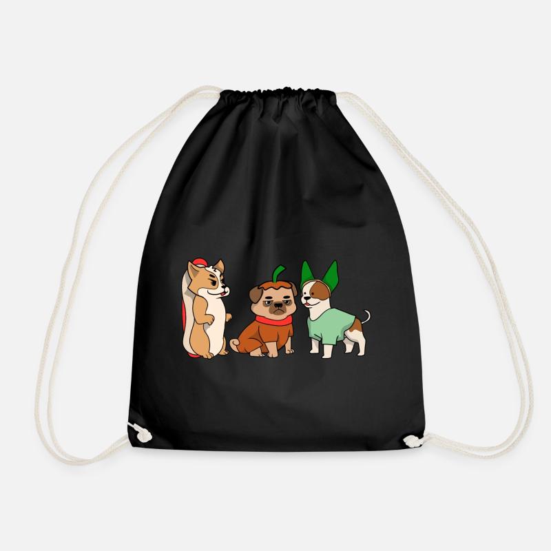 Halloween Mops Pug Katze Dackel Jack Hunde T Shirt - Turnbeutel - Schwarz