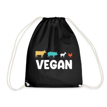 Vegan Tiere - Turnbeutel - Schwarz - Vorne
