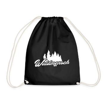 Waldmensch Schriftzug Wald Silhouette - Turnbeutel - Schwarz - Vorne