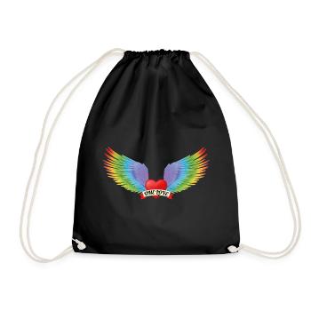 One Love Heart with Rainbow Angel Wings - Drawstring Bag - black - Front