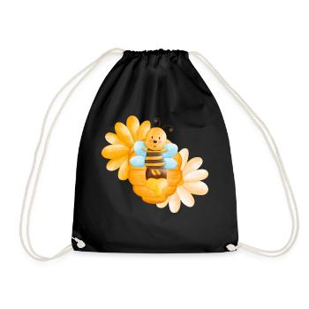 Abeille mignonne avec des fleurs et des enfants doux au miel - Sac de sport léger - noir - Devant