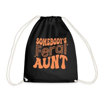 Somebody s Feral Aunt on back - Drawstring Bag - black - Front