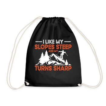 Skiing Slopes Steep Ski Winter Skis - Drawstring Bag - black - Front
