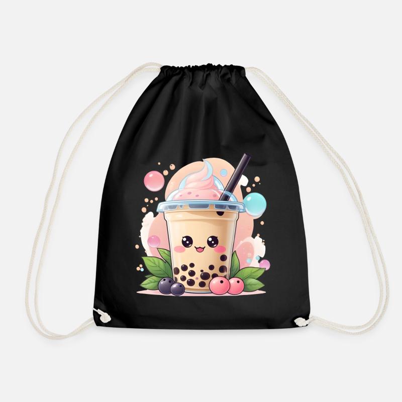 Kawaii Bubble Tea - Drawstring Bag - black