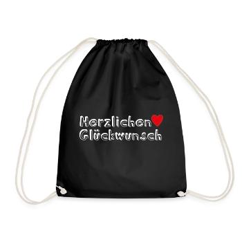 Herzlichen Glückwunsch Geschenkidee - Turnbeutel - Schwarz - Vorne