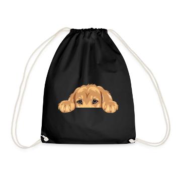 Funny peeping golden retriever puppy - Drawstring Bag - black - Front