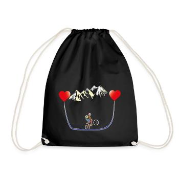 TWO HEARTS BEAT FOR MOUNTAIN BIKE AND MOUNTAINS ! - Drawstring Bag - black - Front