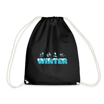 Winter Family Ski Sledges and Snowboarders - Drawstring Bag - black - Front
