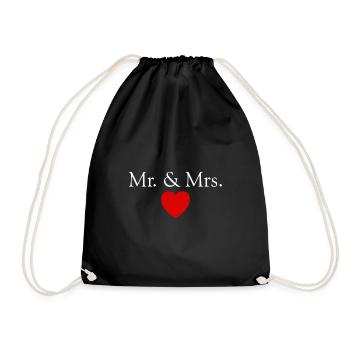 Mr. & Mrs. Heart Wedding Marriage Lovers - Drawstring Bag - black - Front