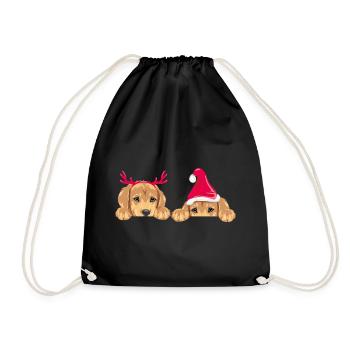 Peeking retriever puppies in Christmas accessories - Drawstring Bag - black - Front