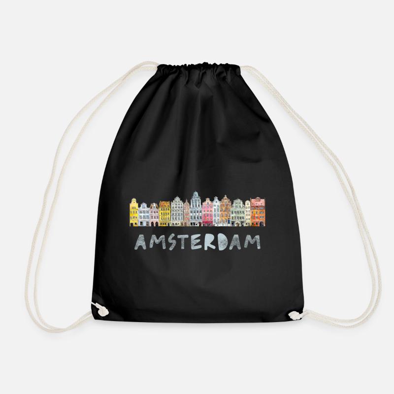 Vintage Amsterdam Souvenir Architektur Häuser - Turnbeutel - Schwarz