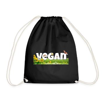 Veganer Shirt und Accessoires - Vegan Schriftzug - Turnbeutel - Schwarz - Vorne