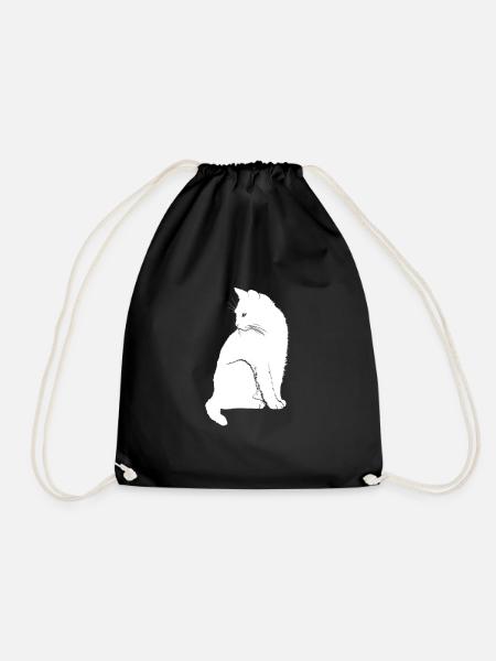 CAT SITS WHITE | GIFT IDEA - Drawstring Bag - black