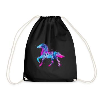 Pferd Wasserfarbe Rosa Blau - Turnbeutel - Schwarz - Vorne