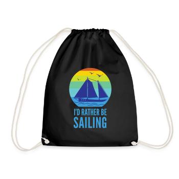 I would rather sail - sailboat - sea - Drawstring Bag - black - Front