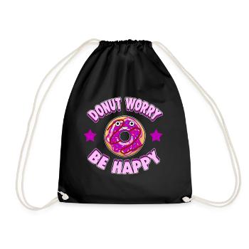 Cooles Donut Shirt 'Don't Worry be happy' - Turnbeutel - Schwarz - Vorne