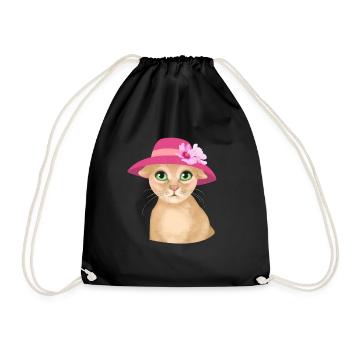 Chat avec chapeau et fleur - Sac de sport léger - noir - Devant