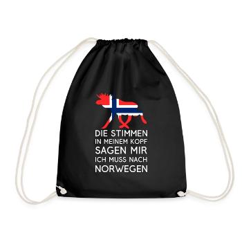 Stimmen im Kopf - Ich muss nach Norwegen - Urlaub - Turnbeutel - Schwarz - Vorne