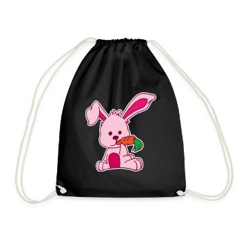 Flach Design Kaninchen liebt Karotte rosa süss - Turnbeutel - Schwarz - Vorne