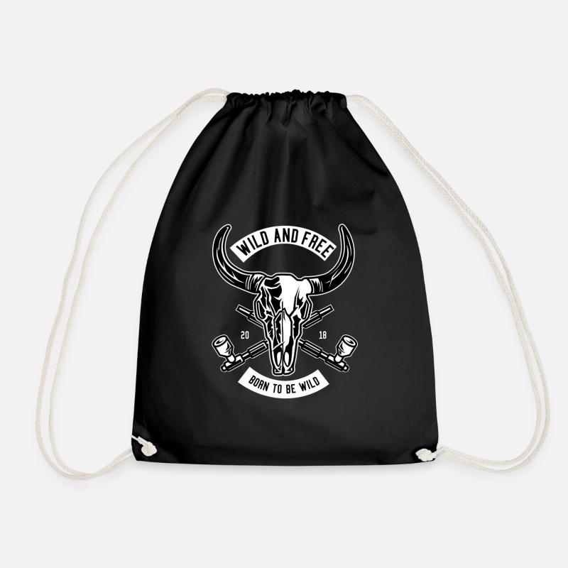 Buffalo Skull Wild & Free - Drawstring Bag - black