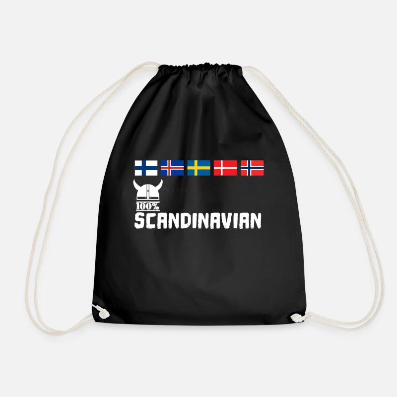 Viking helmet Scandinavia 100% Scandinavian flag - Drawstring Bag - black