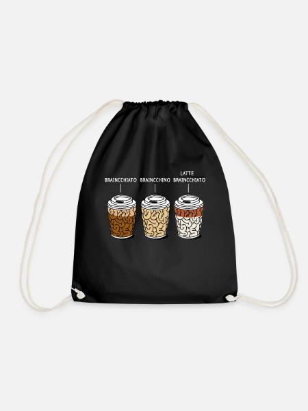 cappuccino coffee brain gift - Drawstring Bag - black
