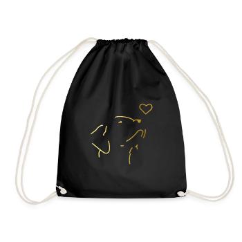 Golden dog that sniffs one's heart. - Drawstring Bag - black - Front