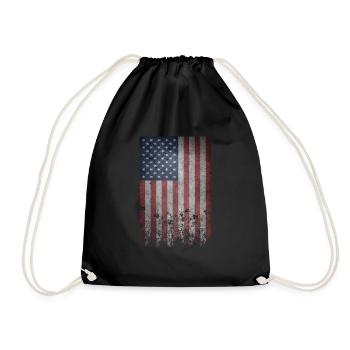 USA Amerika Flagge - Turnbeutel - Schwarz - Vorne