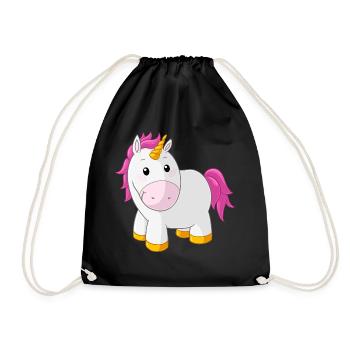 Pinkes glückliches Comic Einhorn - Turnbeutel - Schwarz - Vorne
