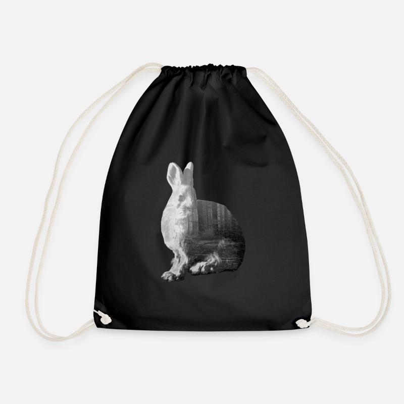 Hase / Wald / Kaninchen - Double Exposure Design - Turnbeutel - Schwarz