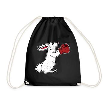 Boxender Hase Vintage Boxhandschuhe Geschenk Boxen - Turnbeutel - Schwarz - Vorne