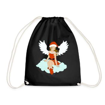 Christmas angel brunette is waiting for Santa - Drawstring Bag - black - Front