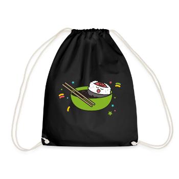 Sushi Nigiri Maki Geschenk japanisch lustig essen - Turnbeutel - Schwarz - Vorne