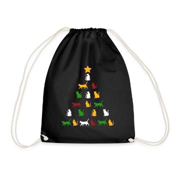 Katze Katzen Weihnachten Geschenk Baum lustig Tier - Turnbeutel - Schwarz - Vorne