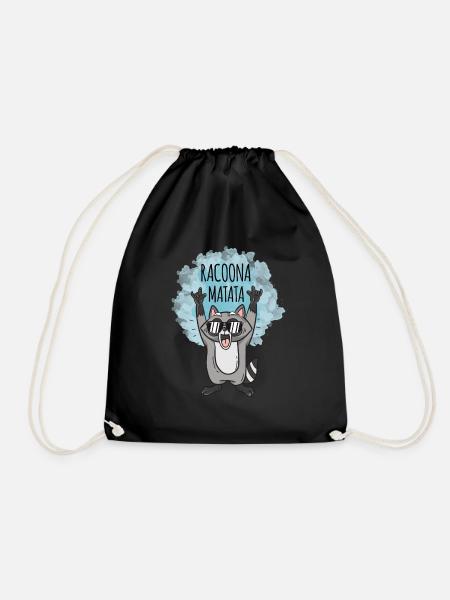 Funny Naughty Raccoon Racoon Gift - Drawstring Bag - black