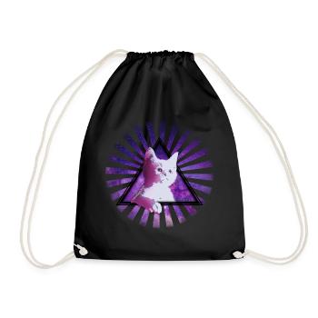 Cool Cat Space Space Cat Gift - Drawstring Bag - black - Front